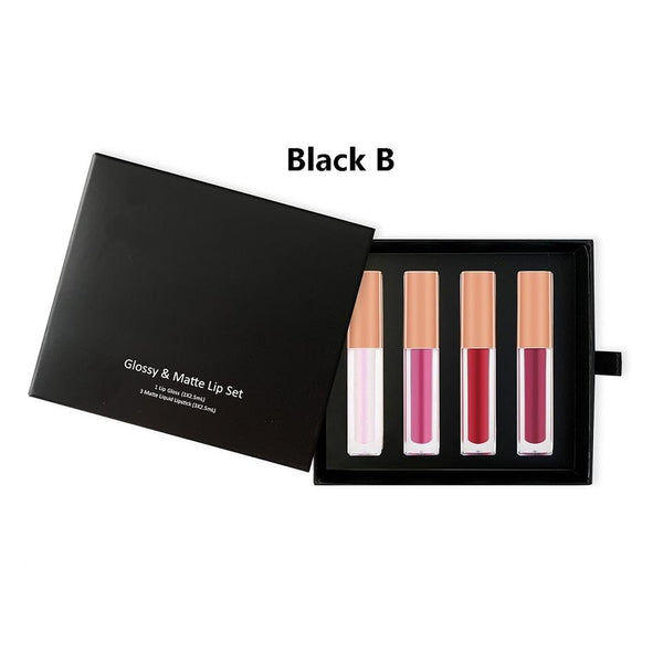 Private Label Liquid Matte Lipstick Glossy Lip Gloss Vegan Waterproof 4 Colors Lipgloss Set