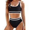 PASUXI 2025 Wholesale Women's Sporty High-Waisted U-Neck Bathing Suits Color Block Swimsuit Quick Dry Stretchy Bikini Set