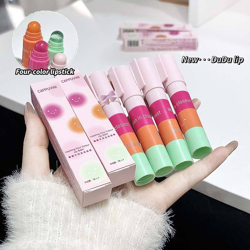 Cappuvini Private Label OEM Superpose 4 Color Lip Gloss Pigment Moisturizing High Shine Shiny Solid Lipbalm