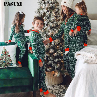 PASUXI Christmas Pajamas Mommy and Me Elk Print Family Pajamas Matching Set Suits Father Mother Kids Homewear Sleepwear Clothes