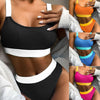 PASUXI 2025 Wholesale Women's Sporty High-Waisted U-Neck Bathing Suits Color Block Swimsuit Quick Dry Stretchy Bikini Set