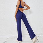 PASUXI New Women's Yoga Jumpsuit Hollow Back High Waisted Scrunch Butt Flared Leg Fitness Bodysuit Quick-Dry Seamless Yoga Suit