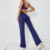 PASUXI New Women's Yoga Jumpsuit Hollow Back High Waisted Scrunch Butt Flared Leg Fitness Bodysuit Quick-Dry Seamless Yoga Suit