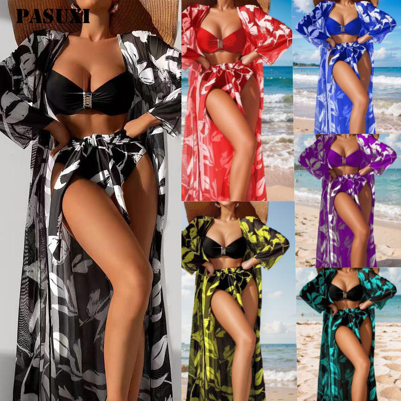 PASUXI Custom Bikini Logo Sexy Cut Out Backless Swimwear Bikinis Beachwear Print Bathing Suits for Women Swimsuit 3 Piece Set