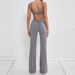 PASUXI New Women's Yoga Jumpsuit Hollow Back High Waisted Scrunch Butt Flared Leg Fitness Bodysuit Quick-Dry Seamless Yoga Suit