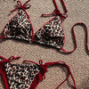 PASUXI Direct New Women's Leopard Print Bikini Solid Red Animal Design with Adjustable Ties Beachwear Swimwear