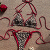 PASUXI Direct New Women's Leopard Print Bikini Solid Red Animal Design with Adjustable Ties Beachwear Swimwear