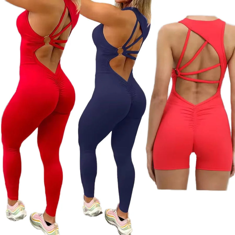 PASUXI Wholesale Custom Sports Bodysuits Jumpsuits for Women Backless One-Piece Gym Fitness Activewear Bodycon