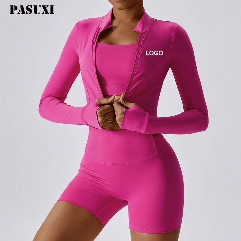 PASUXI 2025 Custom Casual Sports Wear Fashion Zip Top 3 Piece Workout Women Yoga Bra Matching Sets Activewear Leggings Jackets