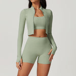 PASUXI 2025 Custom Casual Sports Wear Fashion Zip Top 3 Piece Workout Women Yoga Bra Matching Sets Activewear Leggings Jackets