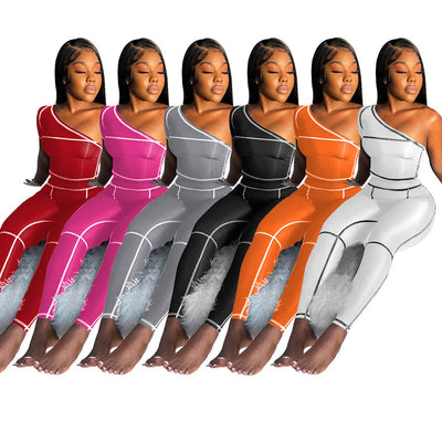 Women off Shoulder Two Piece Summer Outfits Women's Suits Custom Blank Skinny Ladies Tracksuits Clothing