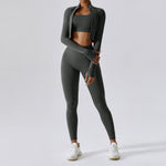 PASUXI 2025 Custom Casual Sports Wear Fashion Zip Top 3 Piece Workout Women Yoga Bra Matching Sets Activewear Leggings Jackets